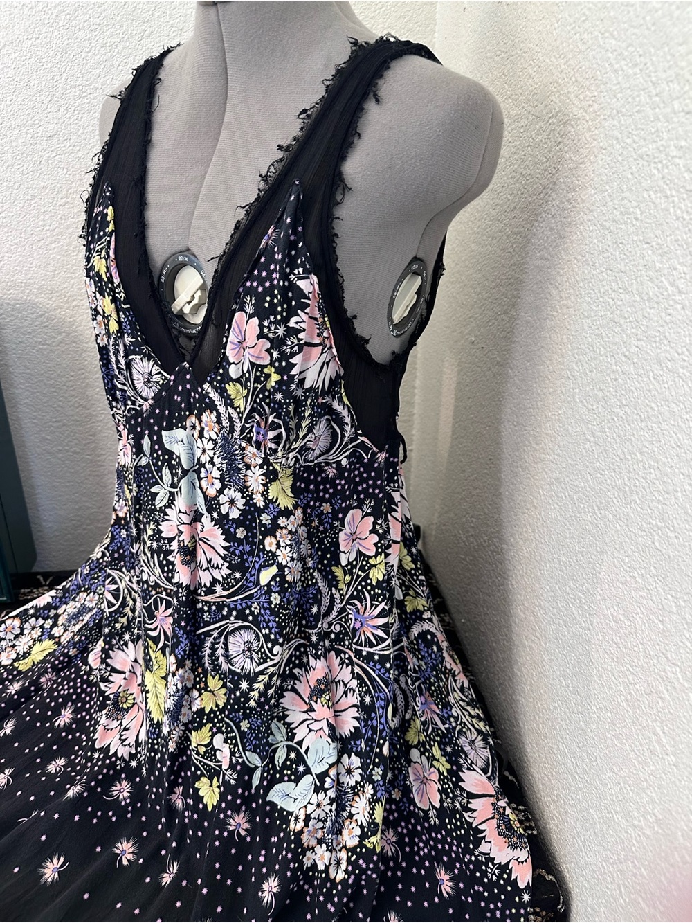 Free People x Intimately Black Floral Slip Dress with Pink Accents - Picture 2 of 16